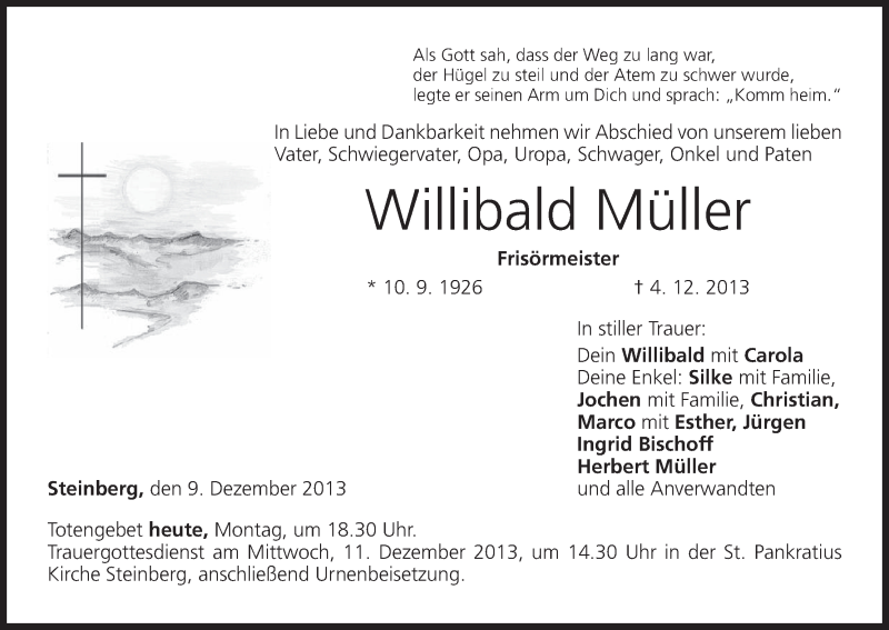  Traueranzeige für Willibald Müller vom 09.12.2013 aus MGO