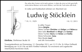 Anzeige von Ludwig Stöcklein von MGO