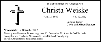 Anzeige von Christa Weiske von MGO