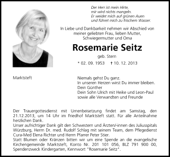 Anzeige von Rosemarie Seitz von MGO