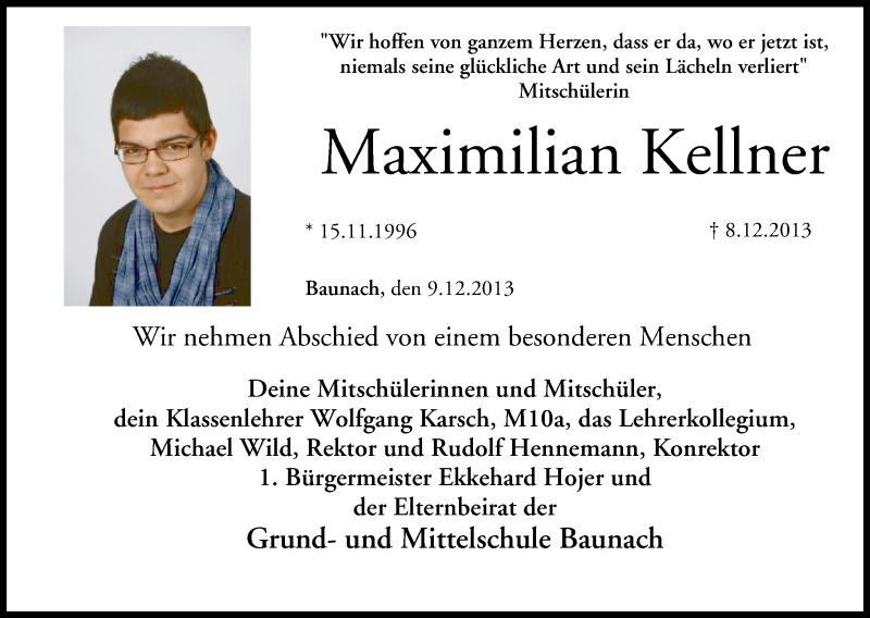  Traueranzeige für Maximilian Kellner vom 14.12.2013 aus MGO