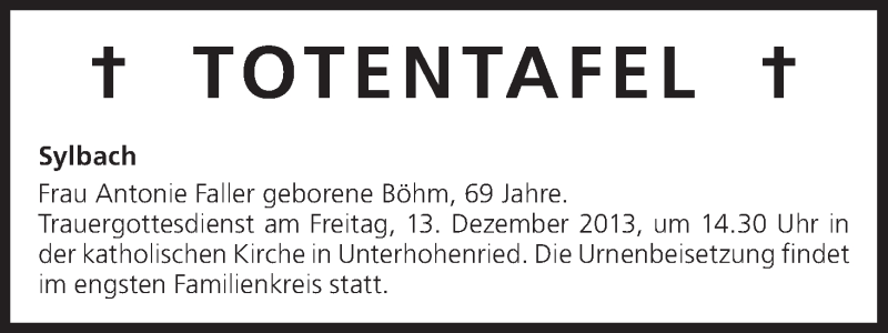  Traueranzeige für Totentafel vom 13.12.2013 vom 13.12.2013 aus MGO