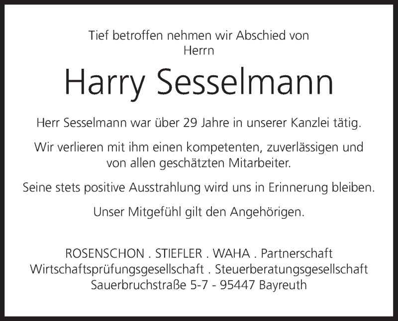  Traueranzeige für Harry Sesselmann vom 16.12.2013 aus MGO