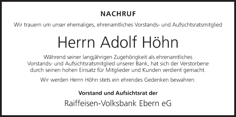  Traueranzeige für Adolf Höhn vom 18.12.2013 aus MGO