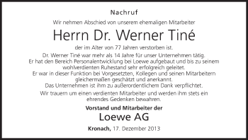 Anzeige von Werner Tiné von MGO