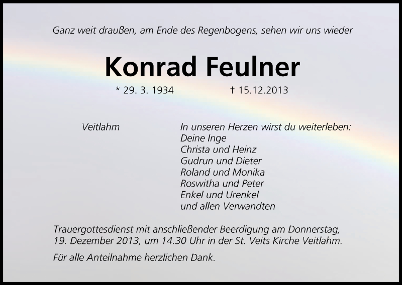  Traueranzeige für Konrad Feulner vom 18.12.2013 aus MGO