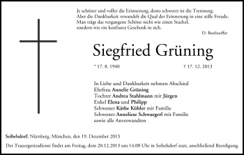 Anzeige von Siegfried Grüning von MGO