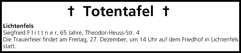  Traueranzeige für Totentafel vom 24.12.2013 vom 24.12.2013 aus MGO