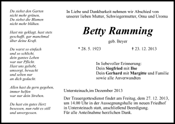 Anzeige von Betty Ramming von MGO