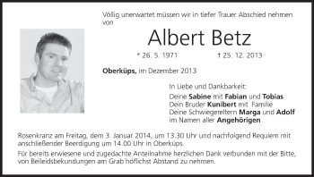Anzeige von Albert Betz von MGO