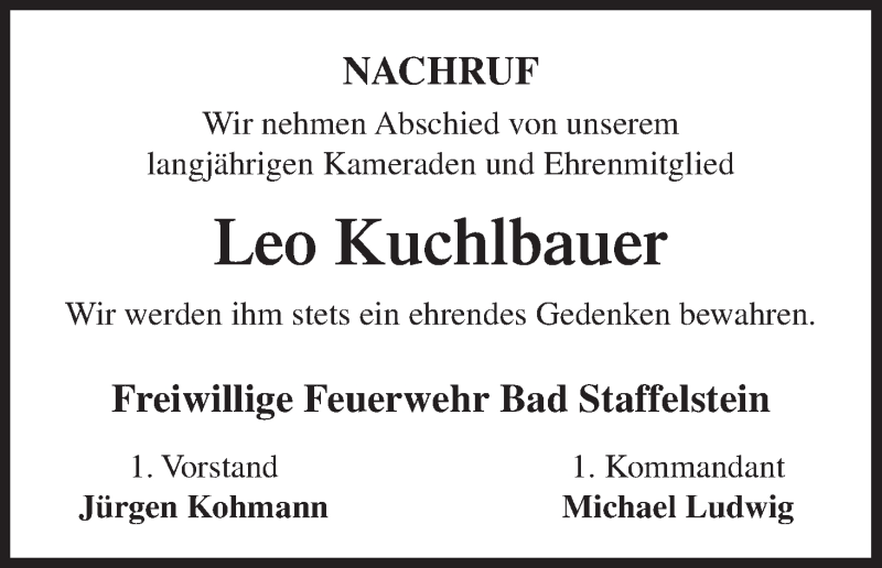  Traueranzeige für Leo Kuchlbauer vom 03.01.2014 aus MGO