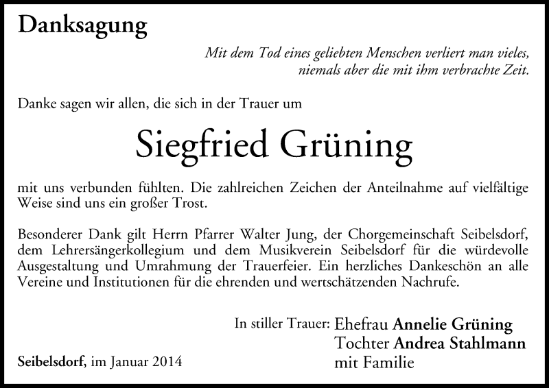  Traueranzeige für Siegfried Grüning vom 03.01.2014 aus MGO