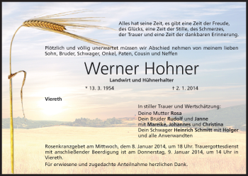 Anzeige von Werner Hohner von MGO