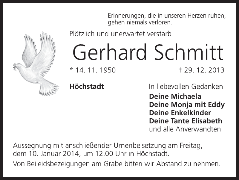  Traueranzeige für Gerhard Schmitt vom 08.01.2014 aus MGO