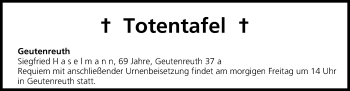 Anzeige von Totentafel vom 09.01.2014 von MGO