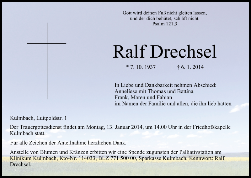  Traueranzeige für Ralf Drechsel vom 10.01.2014 aus MGO