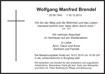 Anzeige von Wolfgang Manfred Brendel von MGO