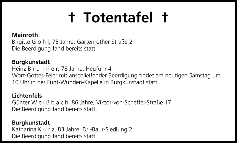  Traueranzeige für Totentafel vom 11.01.2014 vom 11.01.2014 aus MGO