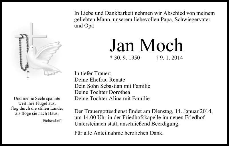  Traueranzeige für Jan Moch vom 11.01.2014 aus MGO