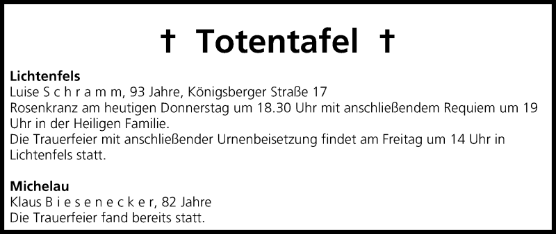  Traueranzeige für Totentafel vom 16.01.2014 vom 16.01.2014 aus MGO