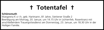 Anzeige von Totentafel vom 18.01.2014 von MGO