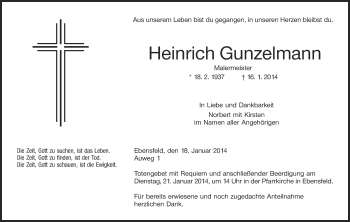 Anzeige von Heinrich Gunzelmann von MGO