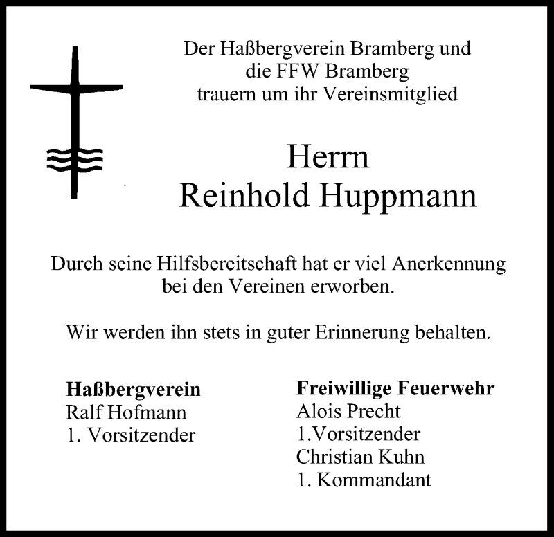  Traueranzeige für Reinhold Huppmann vom 20.01.2014 aus MGO
