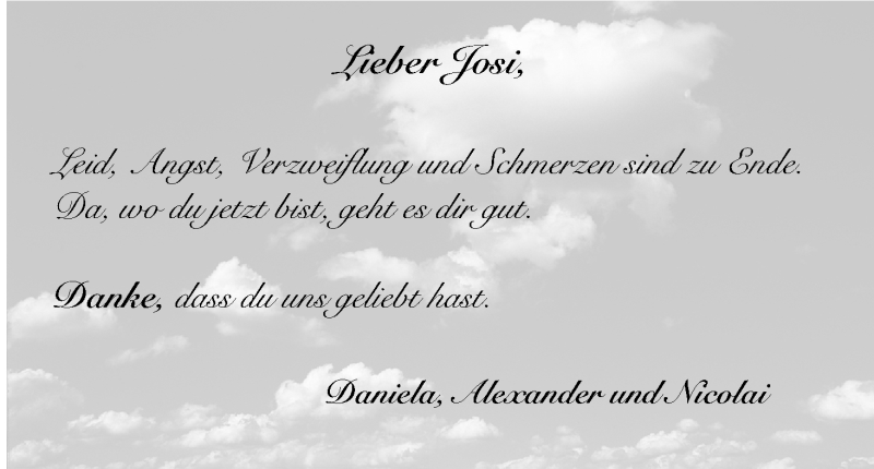  Traueranzeige für Josi  vom 21.01.2014 aus MGO