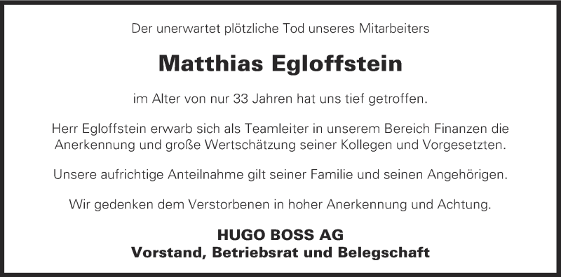  Traueranzeige für Matthias Egloffstein vom 21.01.2014 aus MGO
