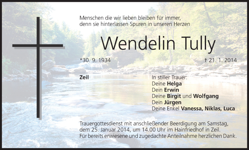  Traueranzeige für Wendelin Tully vom 23.01.2014 aus MGO