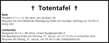 Anzeige von Totentafel vom 25.01.2014 von MGO