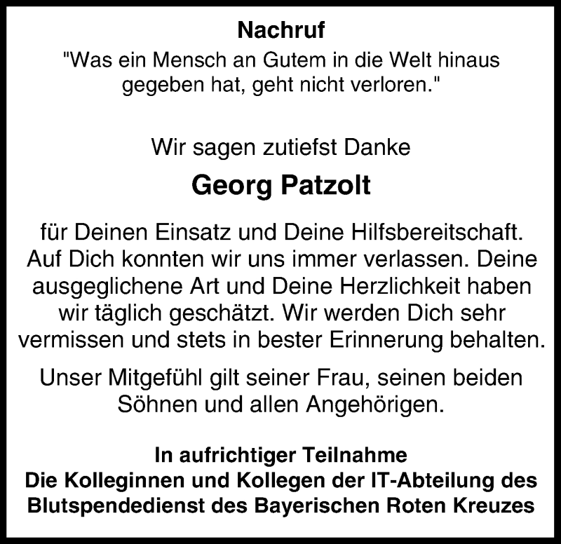  Traueranzeige für Georg Patzolt vom 28.01.2014 aus MGO
