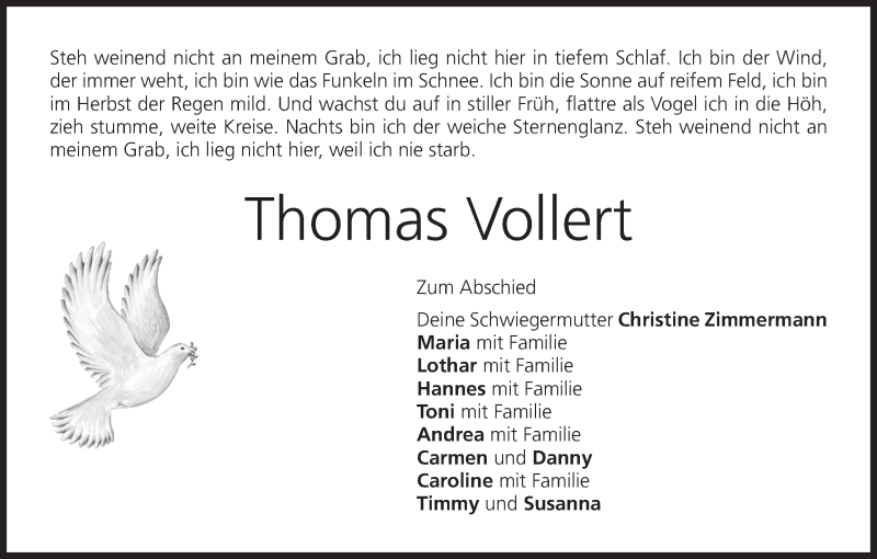  Traueranzeige für Thomas Vollert vom 29.01.2014 aus MGO