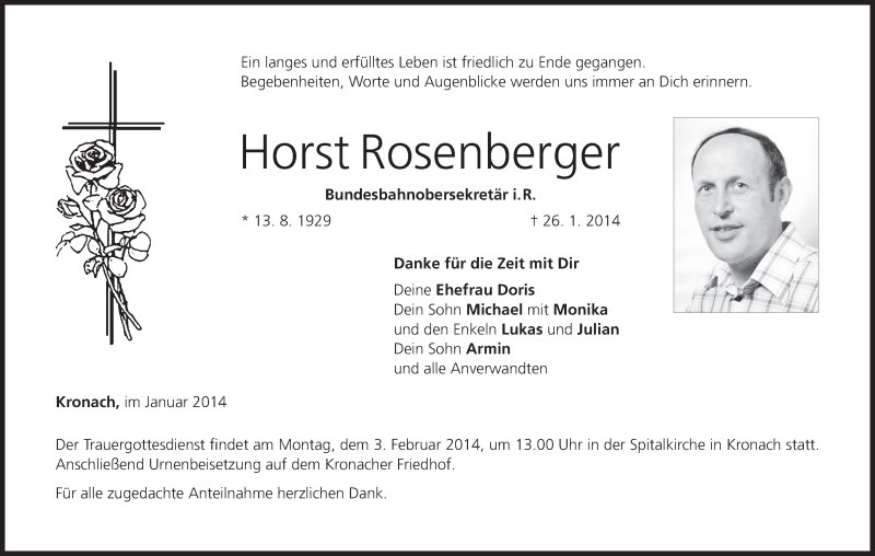  Traueranzeige für Horst Rosenberger vom 30.01.2014 aus MGO