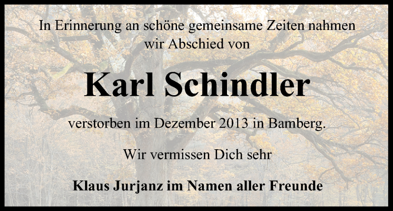  Traueranzeige für Karl Schindler vom 08.02.2014 aus MGO