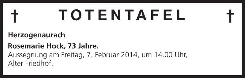  Traueranzeige für Totentafel vom 02.04.2014 vom 04.02.2014 aus MGO
