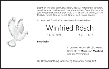Anzeige von Winfried Rösch von MGO