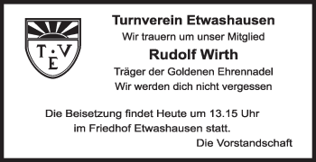 Anzeige von Rudolf Wirth von MGO