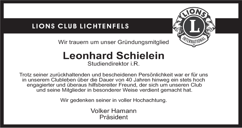  Traueranzeige für Leonhard Schielein vom 07.02.2014 aus MGO