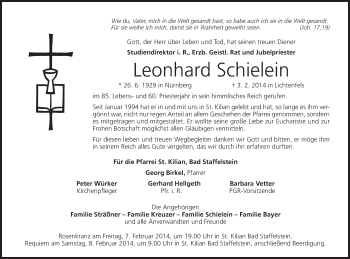 Anzeige von Leonhard Schielein von MGO