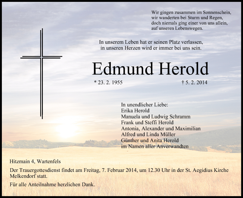  Traueranzeige für Edmund Herold vom 06.02.2014 aus MGO