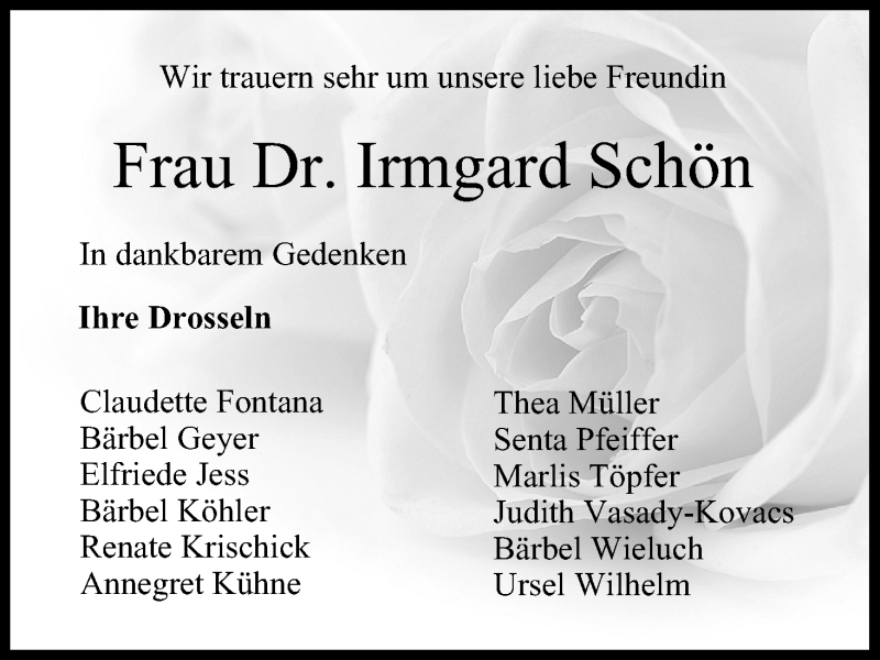  Traueranzeige für Irmgard Schön vom 07.02.2014 aus MGO
