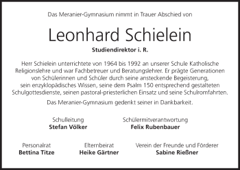 Anzeige von Leonhard Schielein von MGO