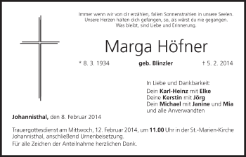 Anzeige von Marga Häfner von MGO