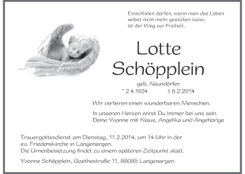 Anzeige von Lotte Schöpplein von MGO