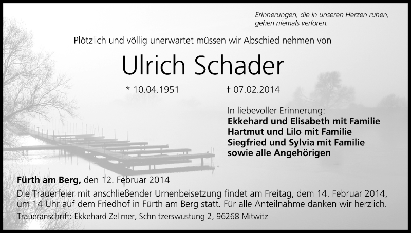  Traueranzeige für Ulrich Schader vom 12.02.2014 aus MGO