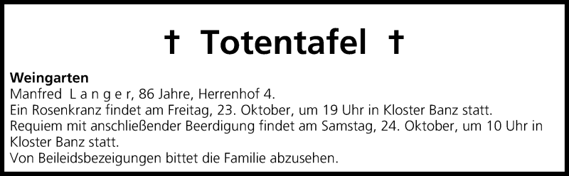  Traueranzeige für Totentafel vom 23.10.2015 vom 23.10.2015 aus MGO
