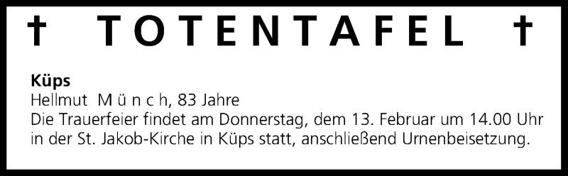  Traueranzeige für Totentafel vom 13.02.2014 vom 13.02.2014 aus MGO