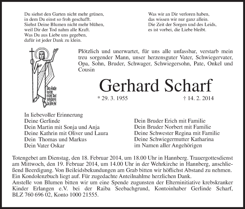  Traueranzeige für Gerhard Scharf vom 17.02.2014 aus MGO