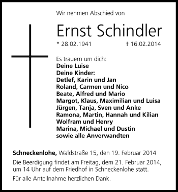 Anzeige von Ernst Schindler von MGO